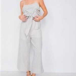Blue Spaghetti Strap Striped Jumpsuit